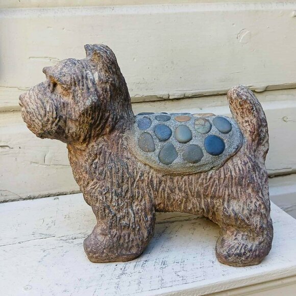 Vintage Scotty Terrier Solid Concrete Cement Stone w/Inlaid Stone Saddle - Picture 2 of 14